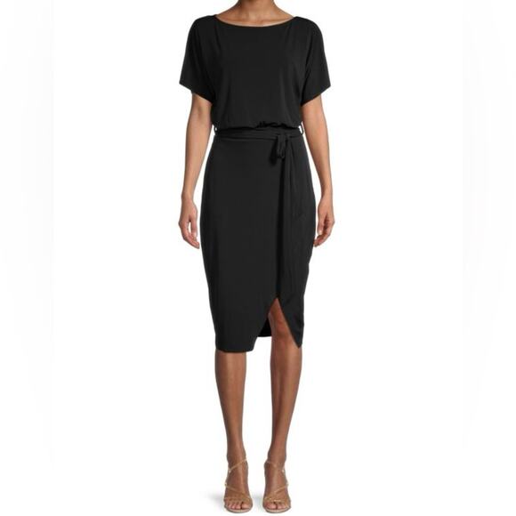 KENSIE Women’s Solid-Colored Faux-Wrap Dress Black Sz 4 NWT - Picture 1 of 7